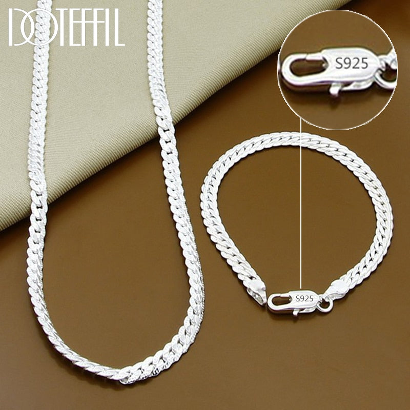 Kit Corrente e Pulseira de Prata 925 Com Fecho - Unisex