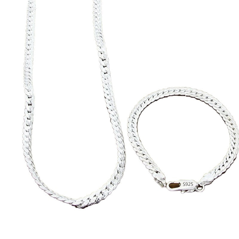Kit Corrente e Pulseira de Prata 925 Com Fecho - Unisex